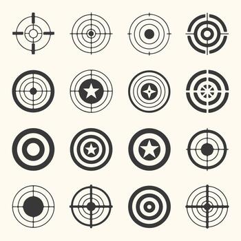 Art of collection of various target icons and symbols, isolated on a light background, representing aim and precision vector