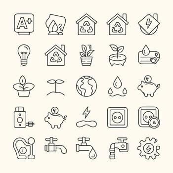 Art of set of line icons representing energy saving, ecology, and environmental protection concepts vector