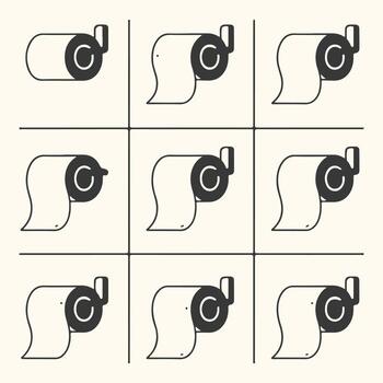 Art of a grid of nine toilet paper rolls, each depicted from a slightly different angle vector
