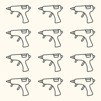 Art of seamless pattern of handdrawn hot glue gun icons in a repeating grid, isolated on a light cream background for crafting and diy projects vector