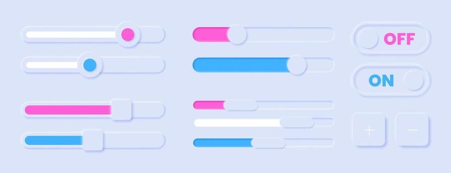 Scroll bars, button icons or sliders set. Web design elements for internet page or website. Scrollbar, menu graphic ui interface scrolls control, brightness controllers or volume slider icons vector