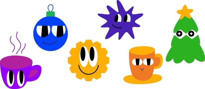 A fun assortment of characters and objects with a festive and fun Christmas vector