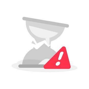 Broken hourglass with exclamation mark illustration. loading error, failed to load, timeout, system crash, or warning alert icon. Modern flat design concept for user interface or app error message vector