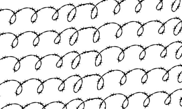 barbed wire pattern on white background. a repeating coil of barbed wire. vector