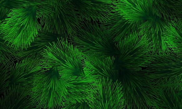 Green pine needles pattern on dark background. leaves texture. vector