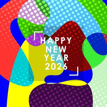 contento nuevo año 2026 celebracion saludo tarjeta tipografía diseño en vistoso resumen antecedentes vector