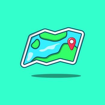 doblada papel mapa con rojo puntero. dibujos animados ilustración aislado vector