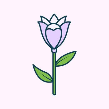 Single Lily Flat design style, purple lily with upright stem, perfect for botanical graphics, elegant floral icons, and minimal design themes vector