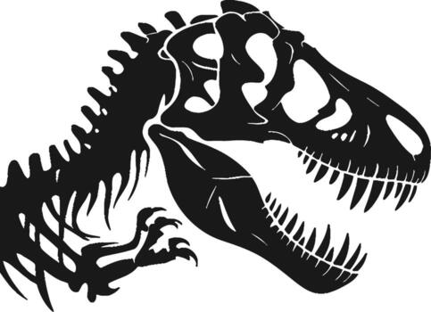 Tyrannosaurus Rex Skeleton Silhouette Illustration in Black Isolated on Transparent Background - Detailed Dinosaur Fossil Design for Paleontology and Science Projects vector