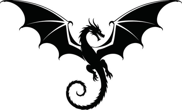 Dragon illustration. A fierce mythical beast in black isolated. A symbol of power, strength, and ancient lore. A striking graphic element for designs. vector