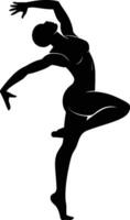 An energetic dancer silhouette illustration. A dynamic figure in black silhouette on an isolated background. An artistic expression design in black illustration. vector