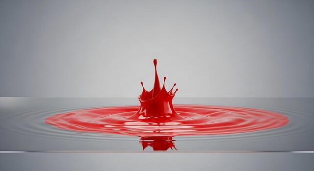 Vibrant red liquid splash creating ripples on a smooth surface, showcasing dynamic motion and fluidity photo