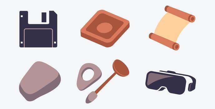 Evolution of technology from floppy disk to virtual reality headset vector