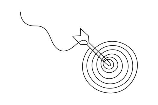 Target and arrow outlined in isolated minimalist continuous one line artistic design simple illustration vector