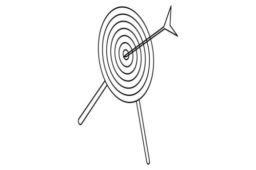 One line arrow hitting target design illustration in minimalist isolated outline simple artistic style vector