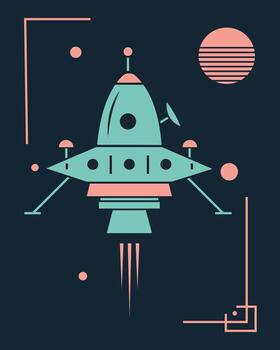 Retro Spacecraft Launching Pixel Art Rocket Design for Space Exploration, Design for tshirt print vector
