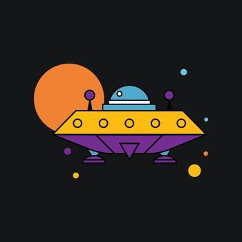 Pixel Art UFO Spaceship Retro Sci-Fi Design Element, Design for tshirt print vector