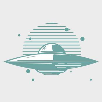 Retro Pixel Art UFO Spacecraft Design with Sunset Background, Design for tshirt print vector