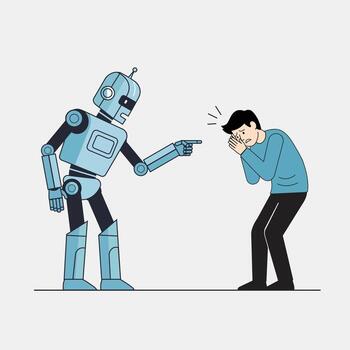 Robot Accusing Human Illustration of Artificial Intelligence, Conflict, and Human Error vector