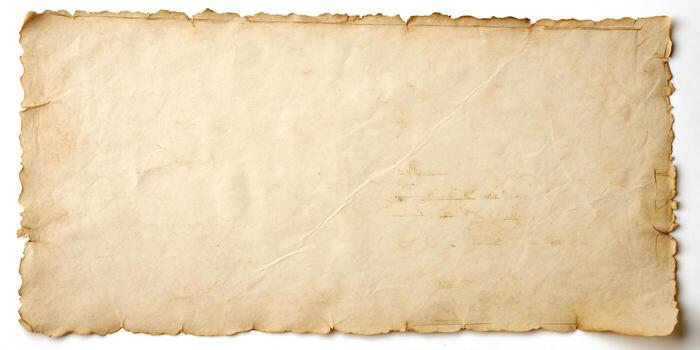 Old parchment paper texture isolated on white background with rough edges photo
