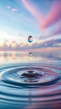 agua soltar creando ondas en el agua superficie a puesta de sol cielo foto