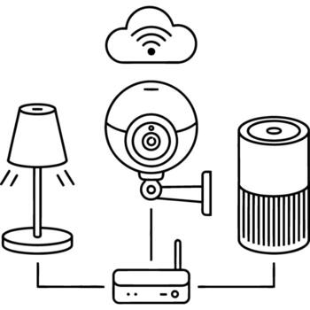 Smart Home Technology Illustration of Connected Devices for Home Automation and Security vector