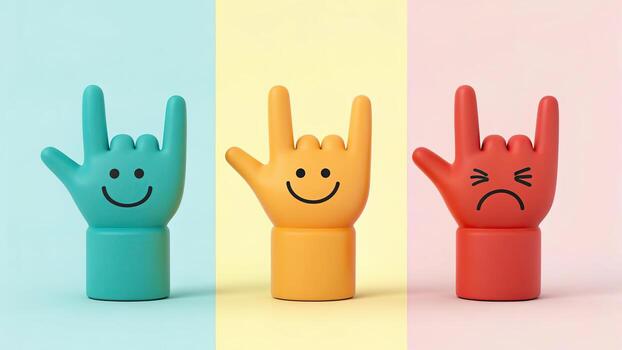 Hand gestures with different emotions and expressions photo