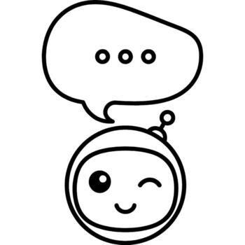 línea Arte ilustración de un linda parpadeo chatbot con un habla burbuja, un icono para ai conversacion y virtual apoyo vector