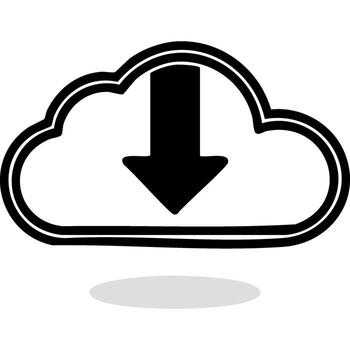 Stylized outline illustration of a cloud with a downward arrow, representing data download, cloud storage access, or digital information transfer on a white background vector