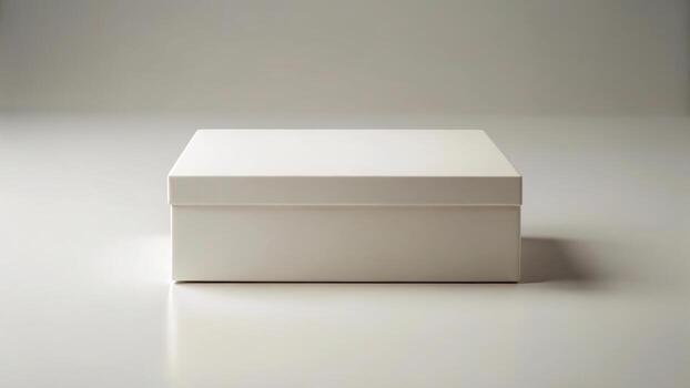 Simple white square gift box with lid on a reflective surface photo