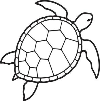 Sea Turtle Illustration Detailed Black and White Outline of a Turtle with Intricate Shell Pattern and Elegant Swimming Pose vector