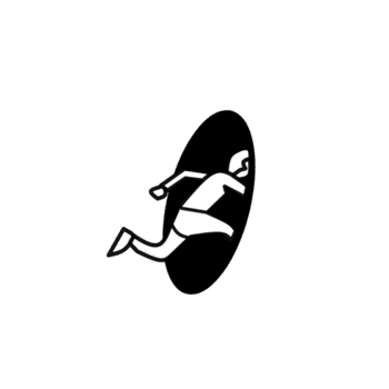 minimalista nero silhouette di un' persona in esecuzione attraverso un ovale portale. un' moderno, astratto design simboleggiante velocità, fuga, movimento, avventura, e transizione. png