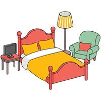 linda dibujos animados mueble icono conjunto aislado ilustración en blanco antecedentes vector