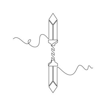 one line art Double Bladed Swords illustration. line art, one continuous line, simple, hand drawn and sketch style. for icons, symbols, signs or logos vector