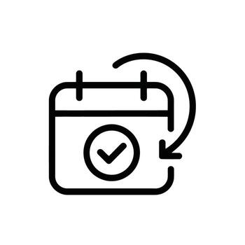 Calendar icon with check mark and clockwise arrow representing rescheduling or recurring events vector