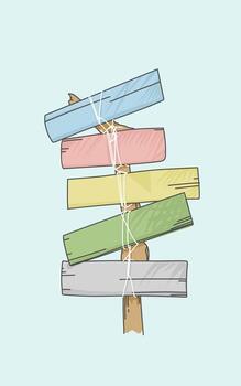 colorful wooden signpost with string and arrows vector