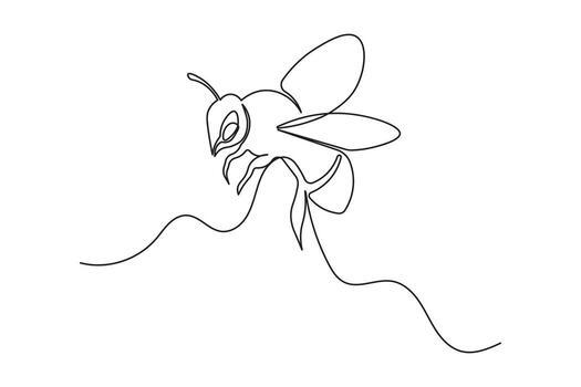 Bee outline drawing in one line minimalist style isolated continuous art illustration vector