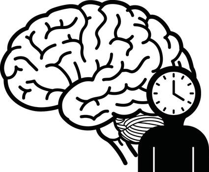 A person with a clock in front of a brain vector