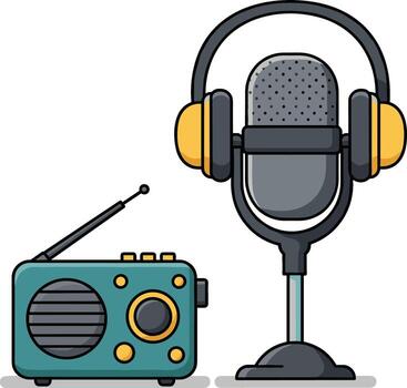 A microphone and radio on a background vector