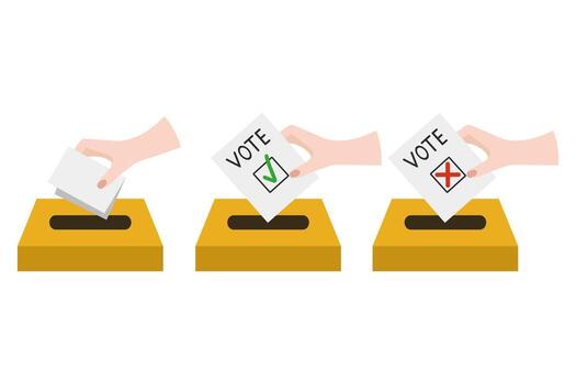Hands inserting voting ballots into ballot boxes, a visual representation of the democratic process vector