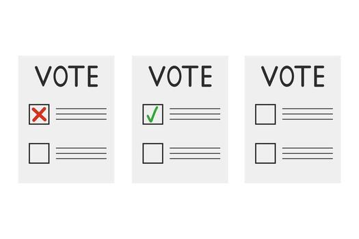 Voting ballots showing different choices, casting vote, making decision vector