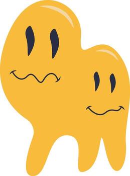 Retro Melting Smiling Face in Flat Style. vector