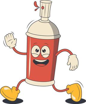 Spray Can Retro Character. Psychedelic Character in 1970s Style. vector