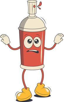 Spray Can Retro Character. Isolated on White Background. vector