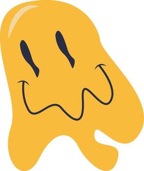 Retro Melting Smiling Face with Flat Style. vector