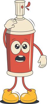 Spray Can Retro Character with Cartoon Style. vector