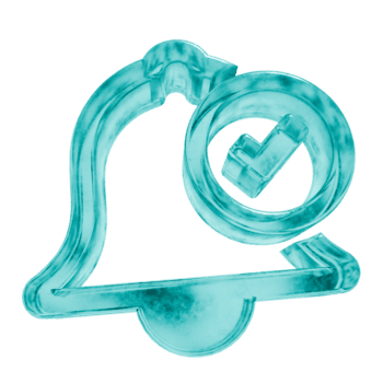 3d Häkchen Glocke Benachrichtigung Formen im gefrostet Blau Eis Glas Stil, isoliert auf ein transparent Hintergrund. Glasmorphismus Symbole und 3d Elemente zum modern Grafik Design. png