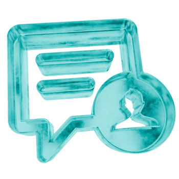 3D chat user shapes in frosted blue ice glass style, isolated on a transparent background. Glassmorphism icons and 3D elements for modern graphic design. png