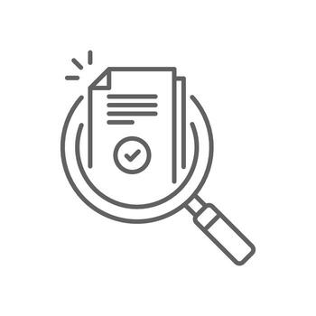 revisar, evaluación o auditoría icono. sencillo contorno estilo. investigación, descripción general, informe, caso, datos, vaso, documento, análisis, descubrimiento, cheque concepto. Delgado línea símbolo. aislado diseño editable ataque. vector