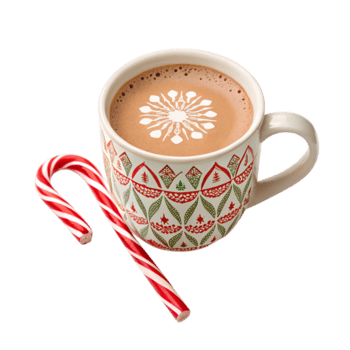 Natal enfeite quente chocolate copo com doce bengala agitador feriado decoração png